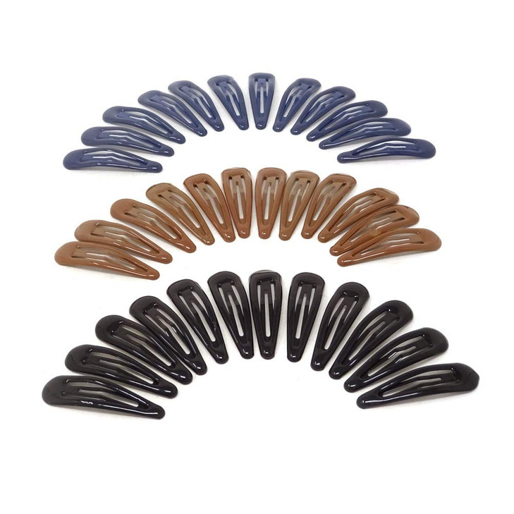yueton 36pcs Black Blue Brown Glossy Snap Prong Clips Bendy Hair Clips Barrettes for Ladies Girls Hair Bows