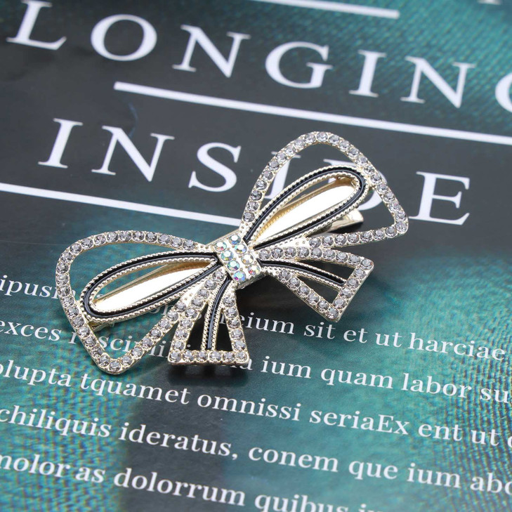 Aneneiceera Bride Wedding Shining Rhinestone Hair Clip Bling Bow Tie Bobby Pins Gold Duckbill Hair Barrette Decorative French Hair Pins Head Piece Ha