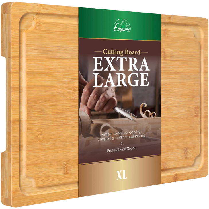 Extra Large Cutting Board, 17.6" Bamboo Cutting Boards for Kitchen with Juice Groove and Handles Kitchen Chopping Board for Meat Cheese board Heavy D