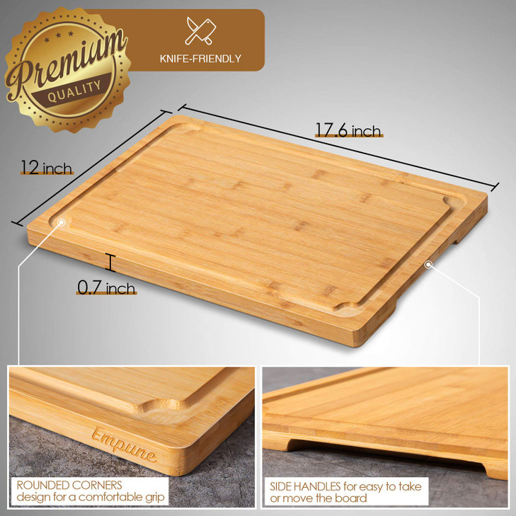 Extra Large Cutting Board, 17.6" Bamboo Cutting Boards for Kitchen with Juice Groove and Handles Kitchen Chopping Board for Meat Cheese board Heavy D