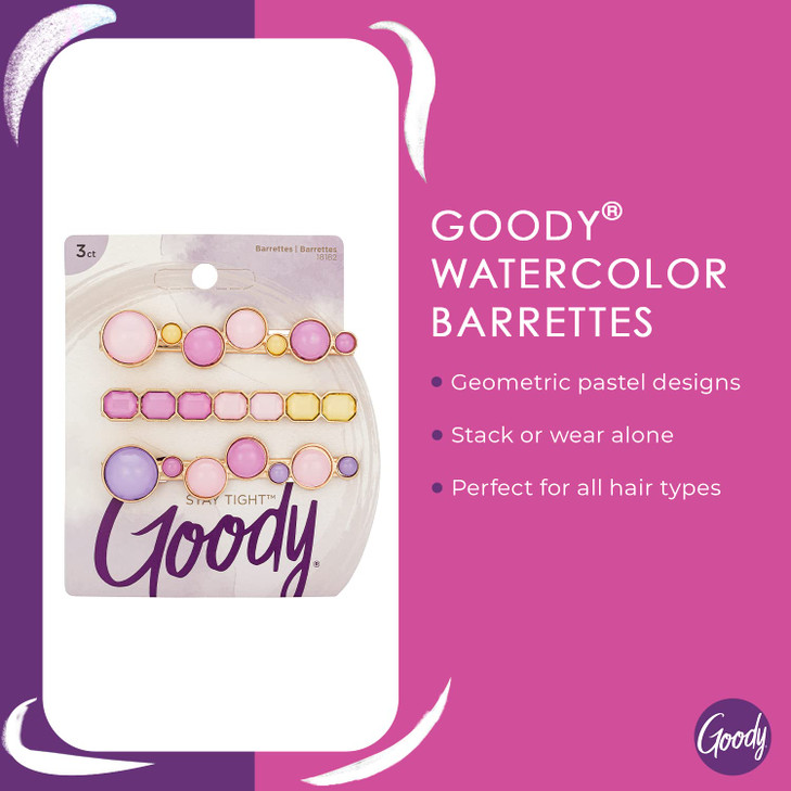 Goody Womens Hair Barrettes - Assorted Watercolor - Slideproof and Lock In Place - Suitable for All Hair Types - Pain Free Hair Accessories for Women
