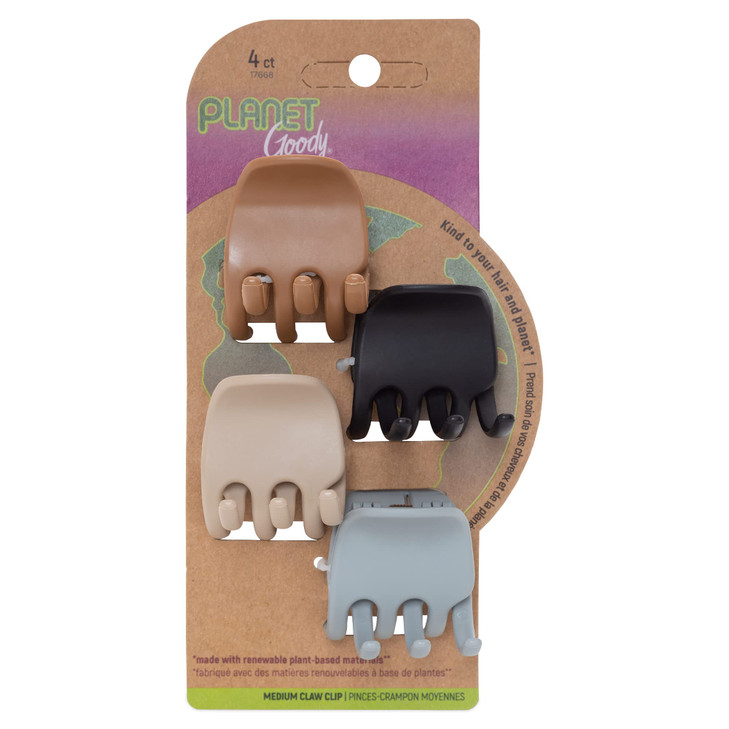 GOODY Planet Heritage Medium Claw Clips - 4-Pack, Assorted Neutral Colors- For Easily Pulling Up Your Hair - Pain-Free Hair Accessories For Women, Me
