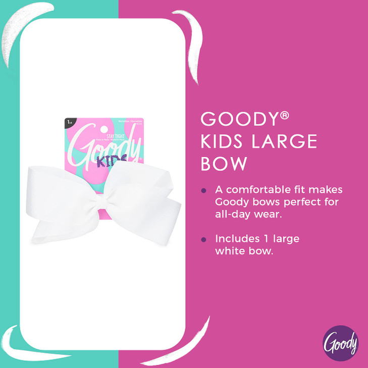 Goody Kids Large Bow Barette - White - Stay Tight Closure Help Keep Hairs In Place - Hair Accessories