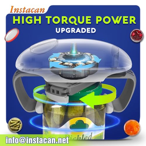 INSTACAN Higher Torque and One Touch Electric Jar Opener Easy Remove Almost Size Lid with Auto-Off, Powerful Bottle Opener for Arthritic Hands, Autom