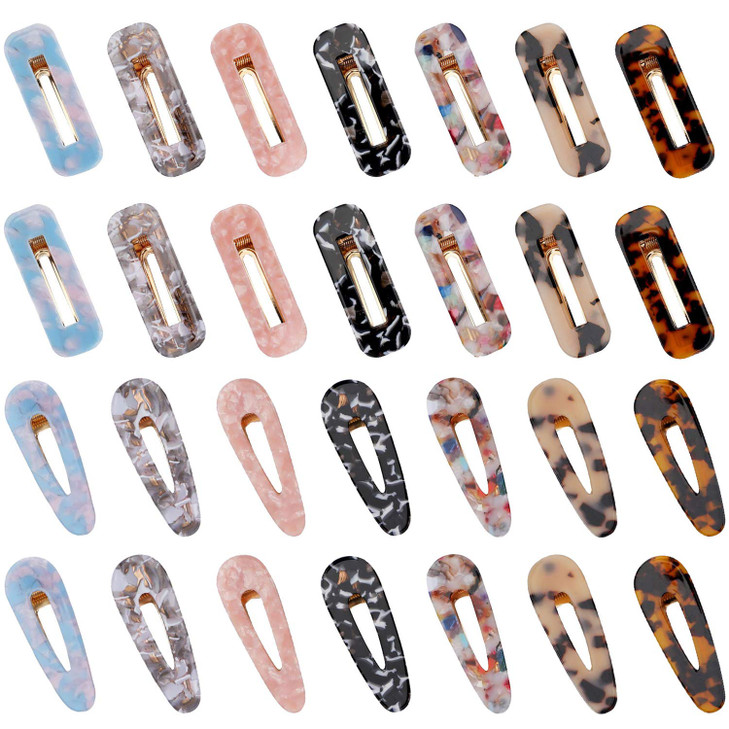Hedume 28 Pack Acrylic Resin Hair Barrettes, Fashion Geometric Hair Clips for Women Girls Ladies