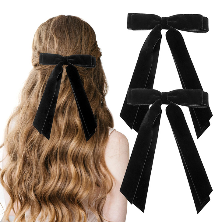 Urpanda Velvet Hair Bows for Women Hair Ribbon Bowknot Hair Clips Ponytail Holder Hair Accessories Hair Barrettes with Alligator Clips, Black