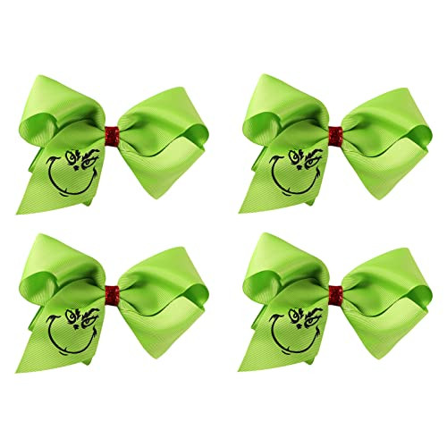 5 Inch Green Hair Bow Clips 4Pcs Christmas Tree Decorations Women Girls Costume Accessories