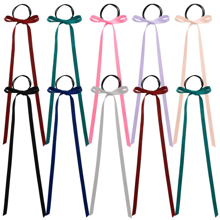 PAGOW 10 Pieces Long Silk Ribbon Hair Bands, Colourful Hair Scarf with Bow Silk Hair Ties, Satin Hair Scrunchies for Women Kids Girls