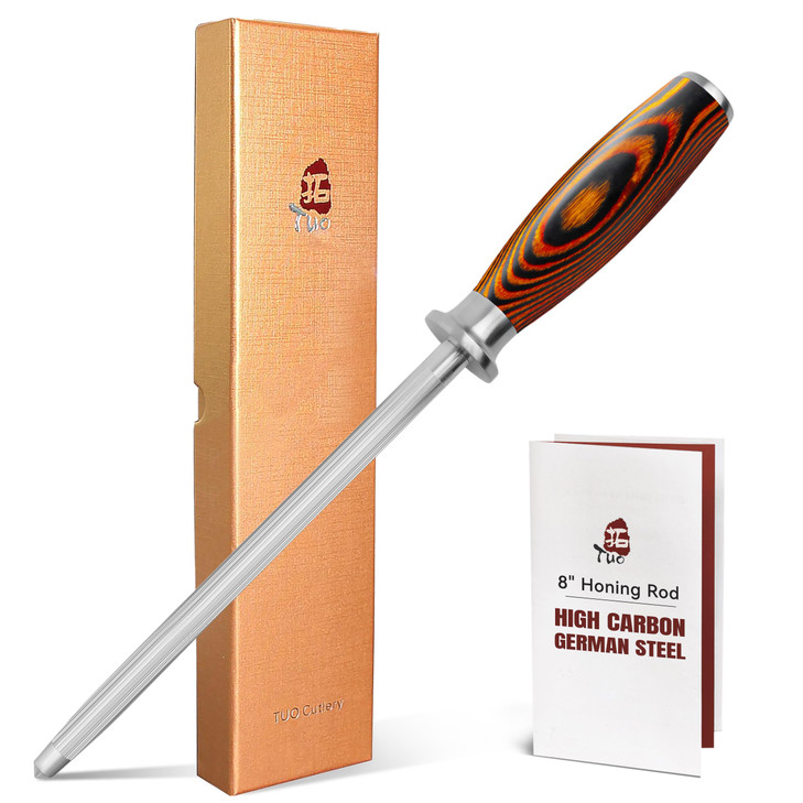 TUO Honing Rod, Sharpening Steel with Larger Diameter for Kitchen Knife Daily Sharpening Maintenance, High Carbon Steel Knife Sharpener Rod, Ergonomi
