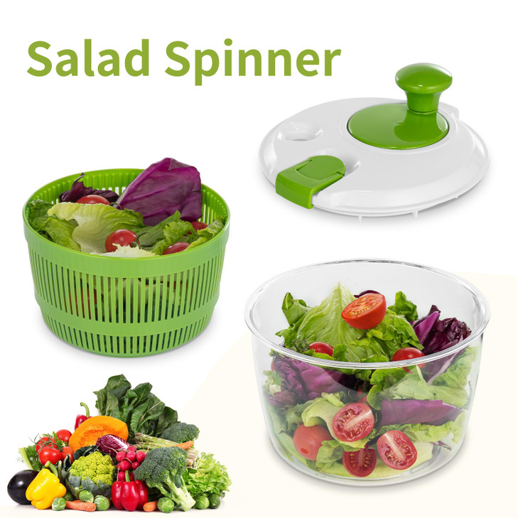 Salad Spinner, Fruit and Vegetable Washer, Spin and Dry Salad Greens, 3 QT Lettuce Spinner with Bowl and Mesh Basket