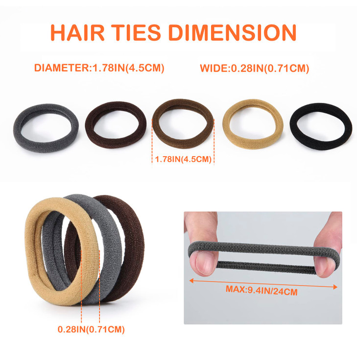 50PCS Brown Hair Ties,Cotton Seamles Black Hair Band for Women,No Damage Elastics Hair ties for Girls,Soft and Stretchy Ponytail Holders for Thick He