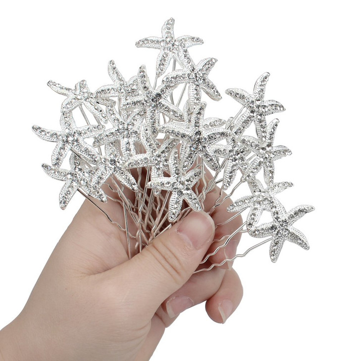 Jaciya 18 Pack Bride Crystal Rhinestone Starfish Hair Pin Hair Jewelry Hair Accessories Women Headwear Headdress for Beach Themed Wedding,Party, Hair