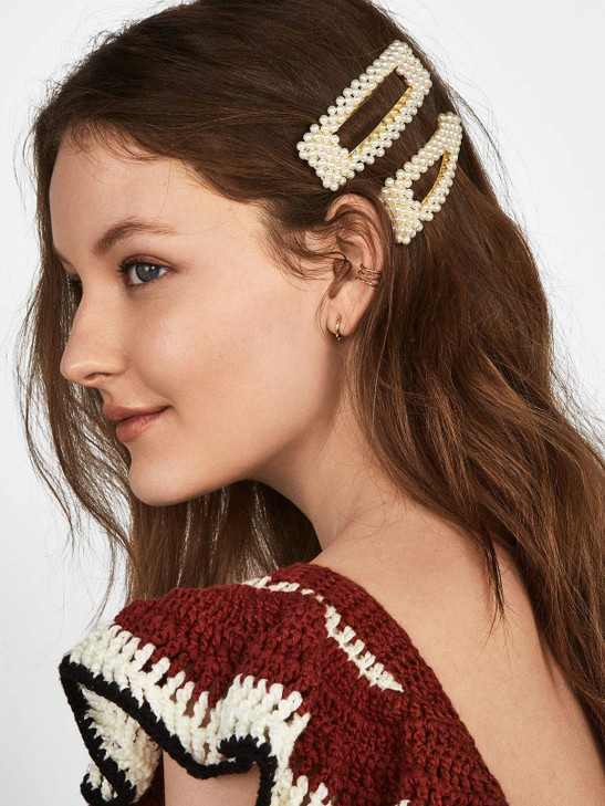 KCHIES Pearl Hair Clips Gold Snap Hairpins Alligator Barrettes Women Girls Wedding Headpiece Her Valentines Outfit Decor Accessories Back School Moth