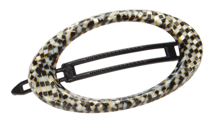 France Luxe Cutout Oval Plastic Tige Boule Barrette - Opera Silver