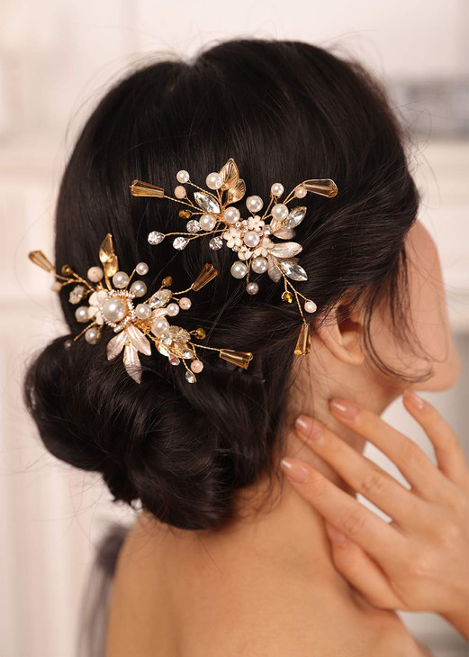 Kercisbeauty Gold Hair Comb Set for Women Wedding Bridal Headpiece with Champagne Crystal Pearl Hair Accessories