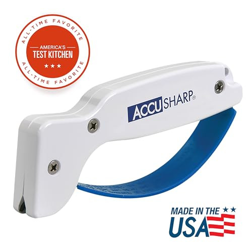 AccuSharp Knife Sharpener, Ergonomic Comfortable Handle, Compact & Easy to Use, Restore and Hone Straight & Serrated Knives, White