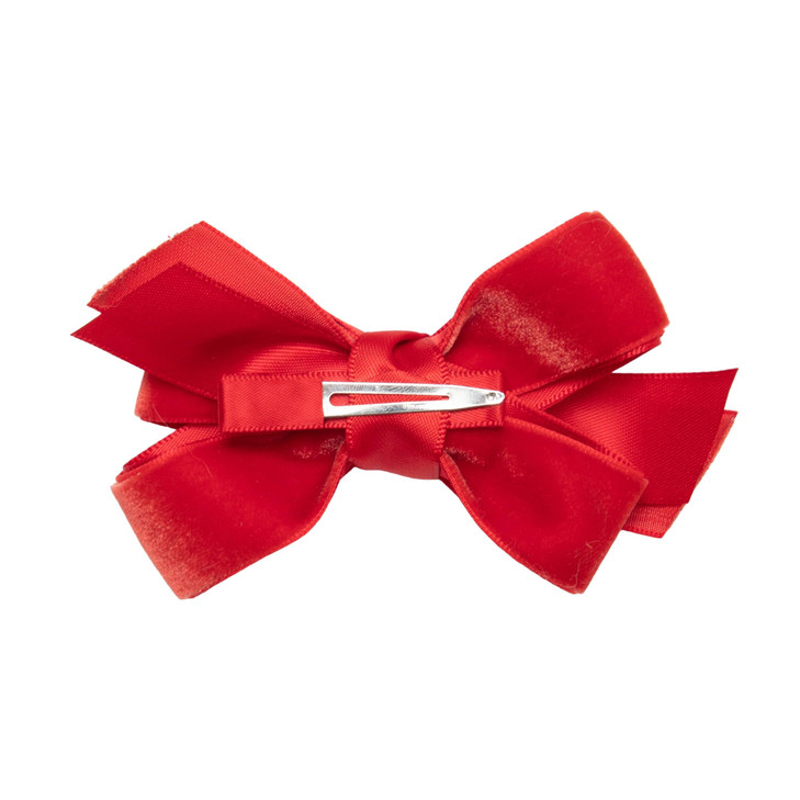 HAIRBOWS Girls' Velvet Hair Bows with a Knot Wrap Center on a Clip, All Ages and Hair Types, 3 Inch Bow, Red
