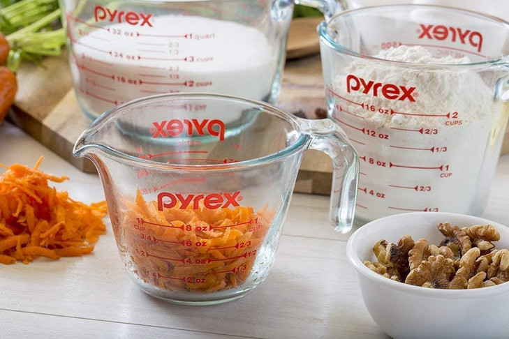 Pyrex Essentials (2-Pack) Glass Measuring Cups Set, (1 & 2 Cup) Measuring Cups For Prepping, Baking and Cooking, Preheated Oven, Dishwasher, Freezer,