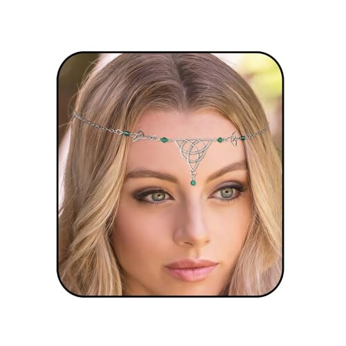 Aularso Boho Head Chain Silver Forehead Chain Irish Knot Hair Chain Crystal Headpieces Jewelry Hollow Headband Halloween Hair Accessories for Women a