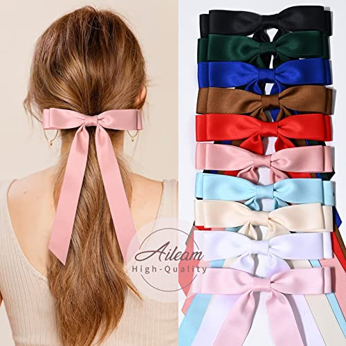 10PCS Silky Satin Hair Bows Hair Clip Ribbon Accessories Ponytail Holder Slides Metal Clips French Barrette Hair Bow for Women Girls Toddlers Teens K