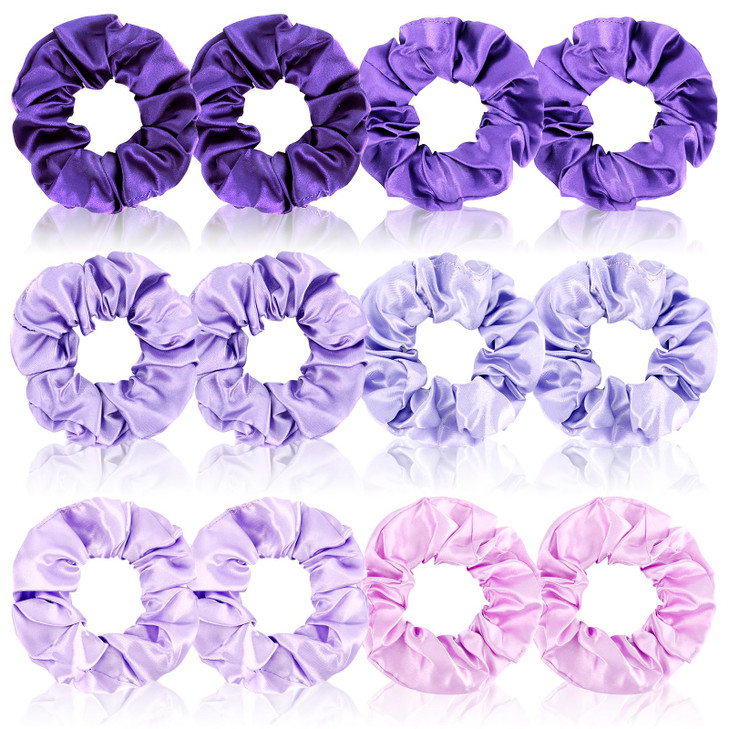 Cubaco 12 Pieces Satin Hair Scrunchies Elastic Hair Bobbles Scrunchy Hair Ties Ponytail Holder Hair Ties, Purple Lovers