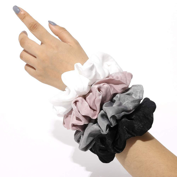 Silk Satin Scrunchies Women Hair Ties - Ivyu Big Scrunchy Ponytail Holder No Crease Hair Bands Soft Elastic No Hurt Your Hair for Vsco Girl Women Whi