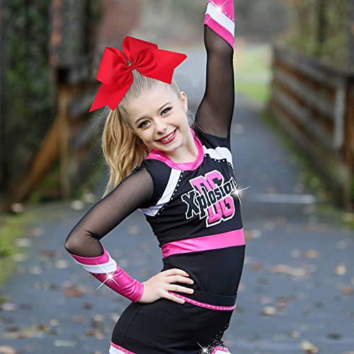 CN Girls Cheerleader Hair Bow with Ponytail Holder for Cheerleading Girl Red Pack of 10