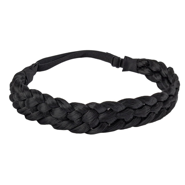 Fumwase 5 Strands Synthetic Hair Braided Headbands Stretch Elastic Classic Chunky Wide Plaited Hair Braids Braid Band Boho Black Headband for Women G