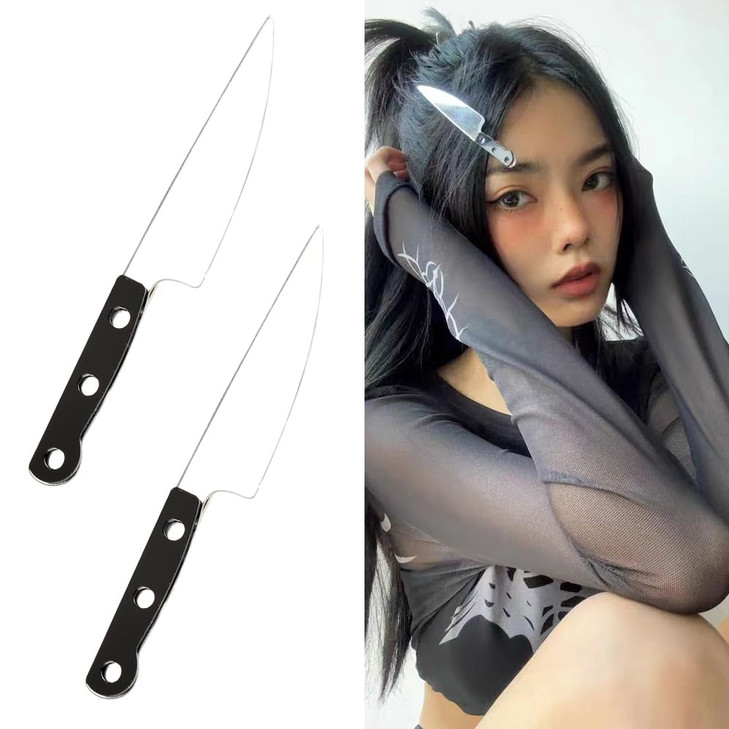 Knife Hair Clip Halloween Mini Hair Clips Gothic Punk Hair Accessories for Women Girls Knife Shaped Hair Clip Creative Hip Hop Tableware Knife Hair P