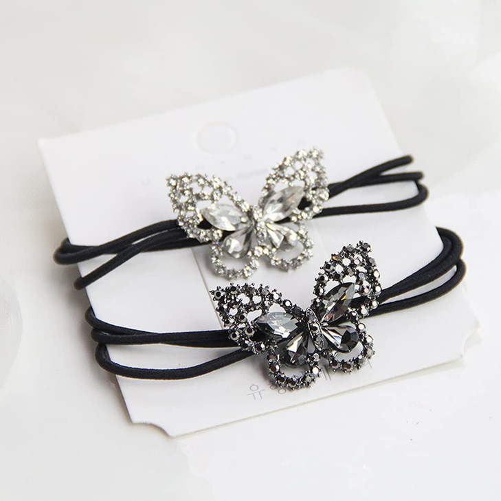 Xiwstar 6Pcs Korean Fashion Scrunchies Rhinestone Crystal Butterfly Hair Ties Three Layers Hair Bands Accessories for Women Girls Ponytail Holder mix