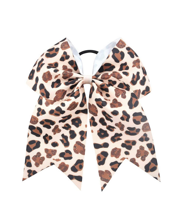 Leopard Cheer Bow For Girls Cheetah Ponytail Holder Bowknot Leopard Bow Hair Ring Tie PHB01 (A1)