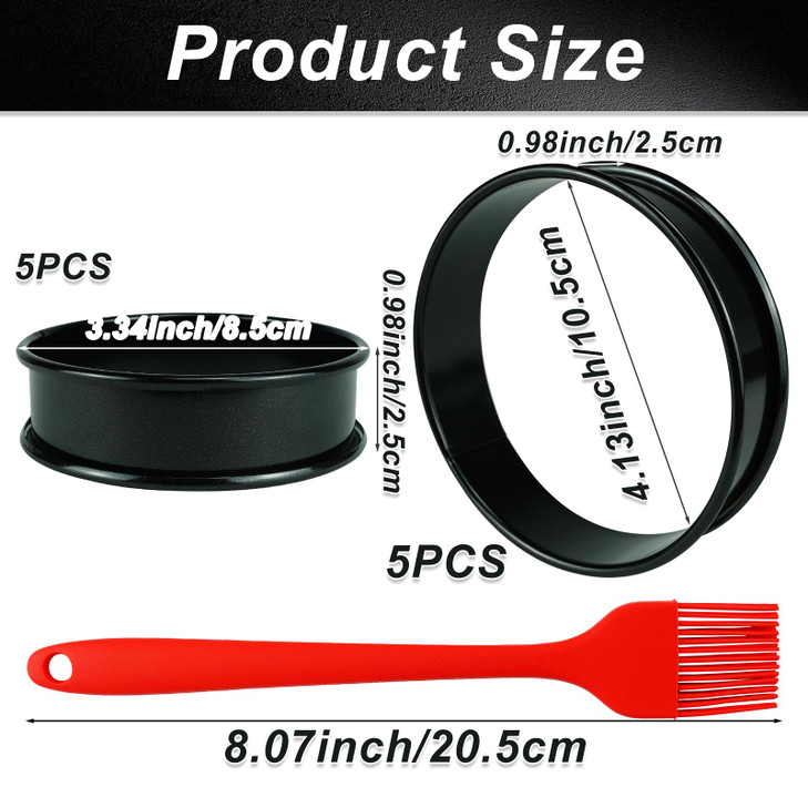 Qicfrk 10 Pack Cookie Rings for Baking NONSTICK Upgrade Double Rolled Tart Rings, Cookie Circle Baking - 4 Inch+3.35 Inch Set Round Metal Pastry Ring