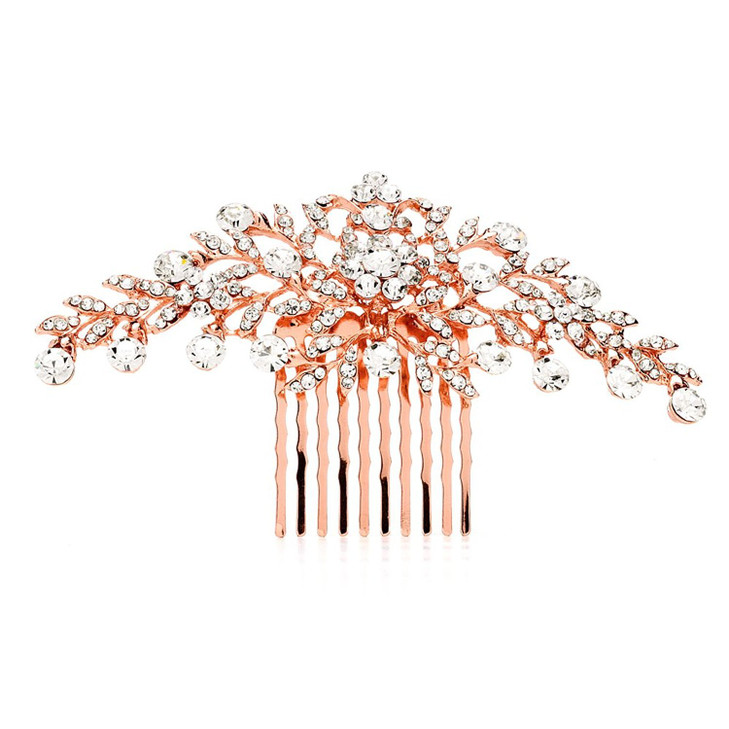 Mariell Rose Gold Crystal Vine Bridal Hair Comb, Wedding or Prom Hair Jewelry Accessory for Women, Brides