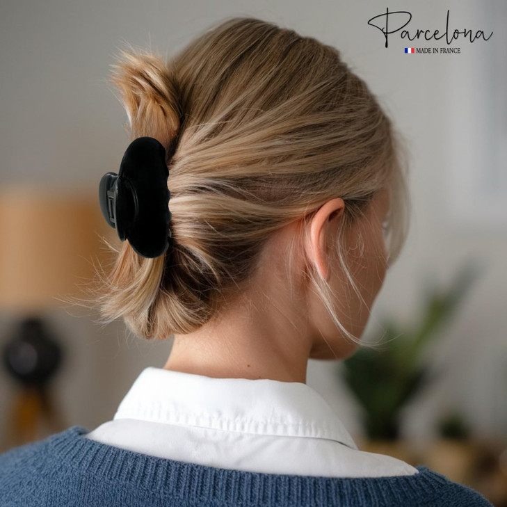 Parcelona French Clamp Black and Shell Small Covered Spring Celluloid Acetate Jaw Hair Claw Clip - 2 Pieces