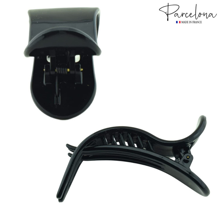 Parcelona French Simply Bear Paw Black Medium 3" Celluloid Side Slide In Jaw Yoga Hair Claw Clip Clamp for Women and Girls, Made in France