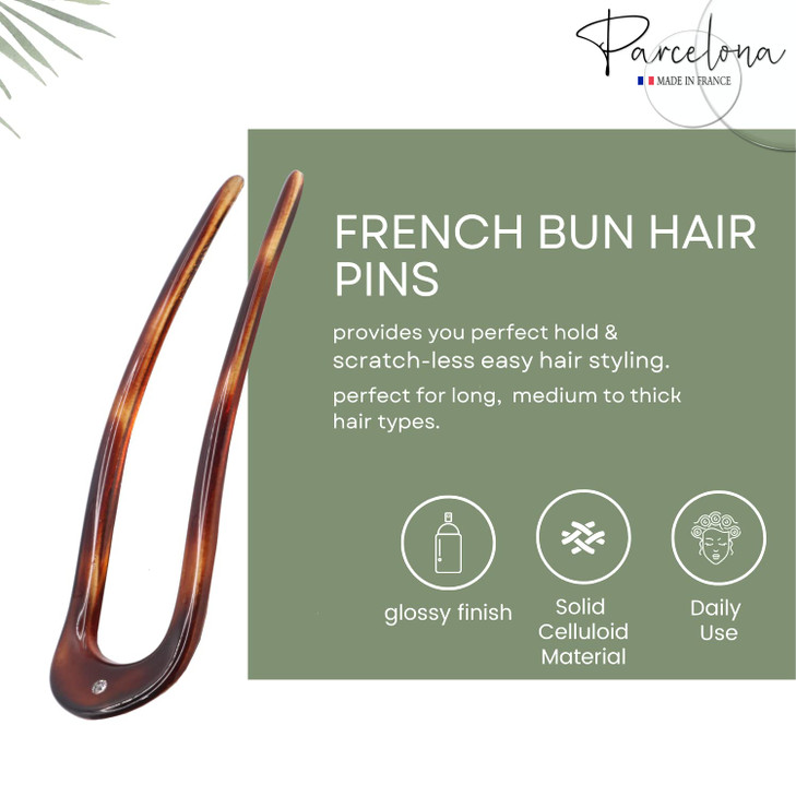 Parcelona French Twist Bun Tortoise Shell Celluloid Crystal Chignon Hair U Pin Pins