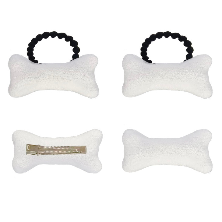4PC Bone Hair Clips Elastic Tie White Bone Barrettes, Halloween Costume Accessories Plush Hairpins Hair Tie