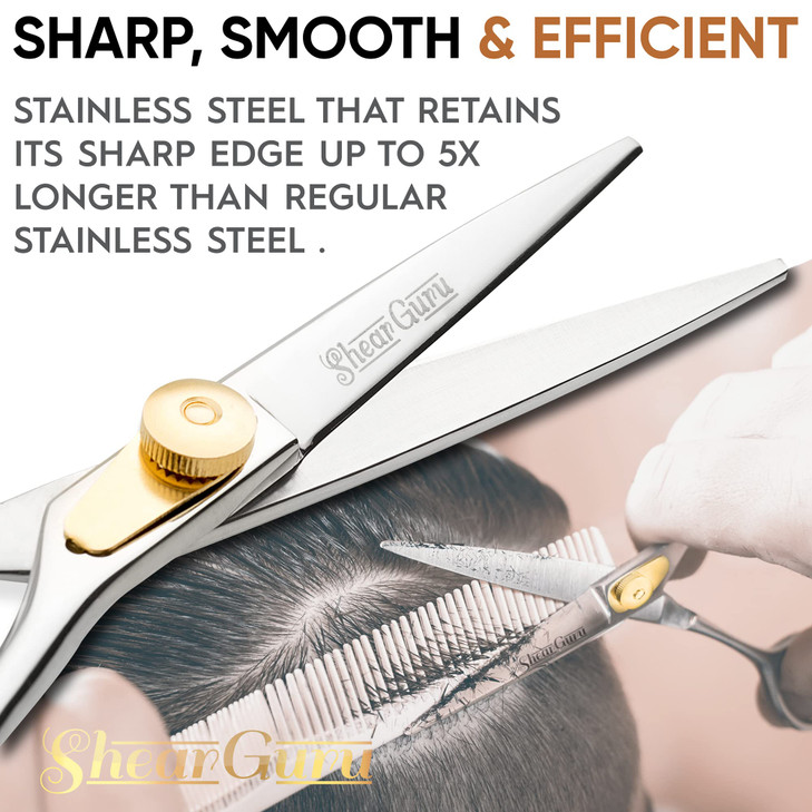 ShearGuru Professional Barber Kit/Salon Haircut Scissors Cutting Set - 6.5"-Straight Edge Razor Sharp Barber Scissors + Texturizing Thinning Shears S