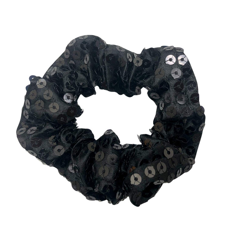 4 Pack Black or Gold Tone Sequins Hair Scrunchies Satin Fabric Scrunchy Bobbles Elastic Hair Ties Bands Hair Accessories for Women Girls (Black)
