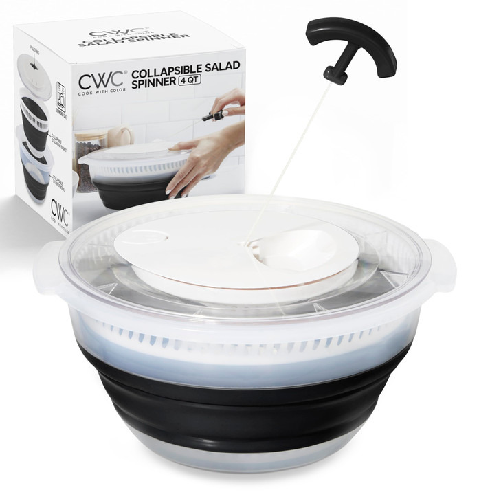 COOK WITH COLOR Collapsible Salad Spinner - 4 QT Space Saving Lettuce Dryer with Folding Collapsible Colander Great for Washing and Drying Fruit and