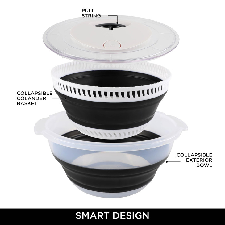 COOK WITH COLOR Collapsible Salad Spinner - 4 QT Space Saving Lettuce Dryer with Folding Collapsible Colander Great for Washing and Drying Fruit and