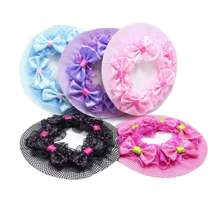 AsggBah 5Pieces Colored Hair Nets with Flower Edge Hair Elastic Band Bun Cover for Ballet Dancer Skating Gymnastics Hair Accessories for Girls.