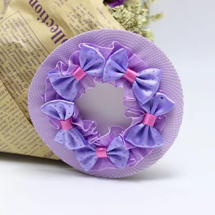 AsggBah 5Pieces Colored Hair Nets with Flower Edge Hair Elastic Band Bun Cover for Ballet Dancer Skating Gymnastics Hair Accessories for Girls.