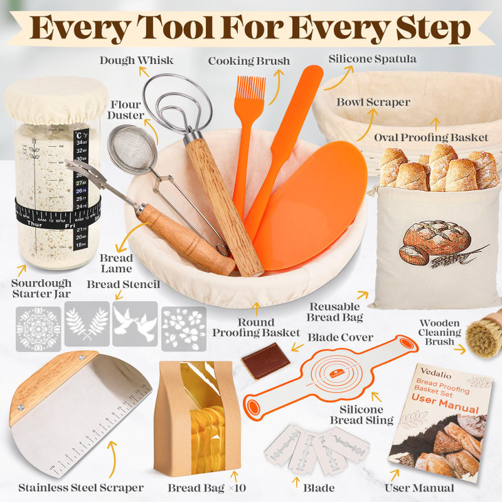Sourdough Bread Baking Supplies, Sourdough Starter Kit, Bread Proofing Basket, Bread Making Tools Kit, Sour Dough Kit Tools, Sourdough Proofing Baske