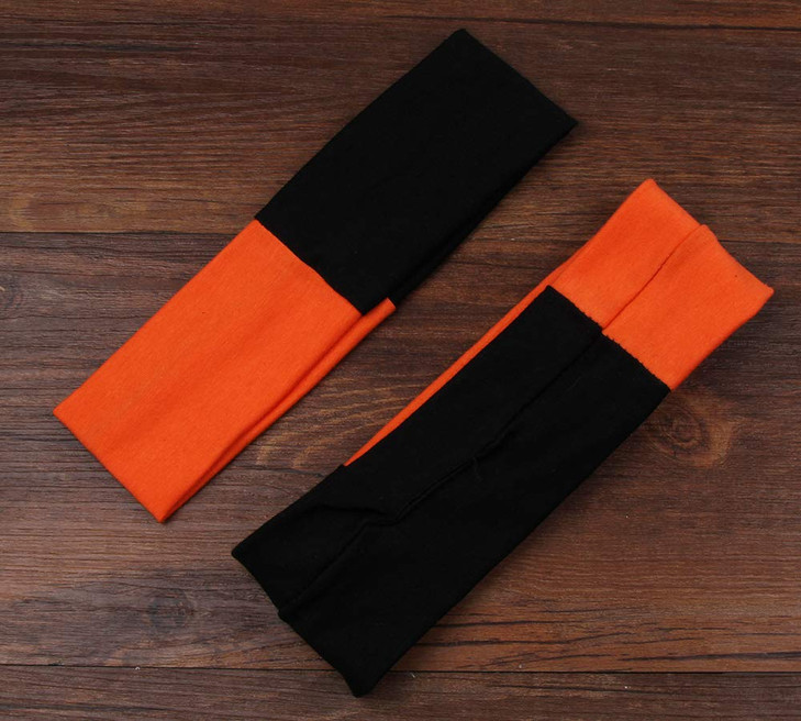 Headbands Hairband Cotton Soft and Stretchy Elastic Solid Color 6 Pcs Per Lot (Orange/Black)