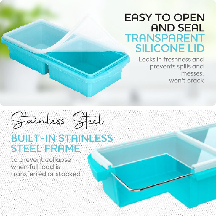 XOMOO Silicone Freezer Tray With Lid-Soup Freezer Container molds-2-cup Extra Large Ice Cube Tray-makes 4 perfect 500ml portions cubes, For freezing