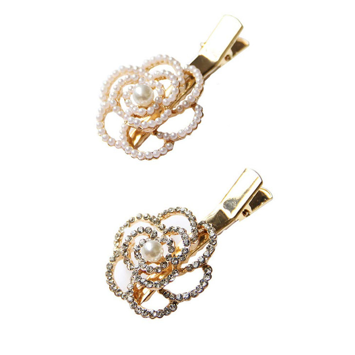 Xiwstar 2Pcs Rhinestone Crystal Pearl Flower Beak Duckbill Alligator Clip Pin Hair Accessories for Women Girls