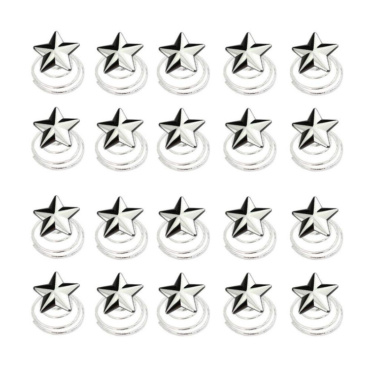 Vpang 20 Pcs Spiral Hair Pins Swirl Hair Twists Coils Hair Clips Wedding Bridal Star Pearl Metal Spiral Twist Hairpins Hair Accessories (Star-Silver)