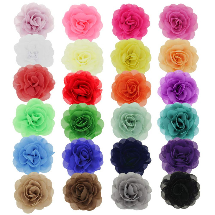 inSowni 24PCS Alligator Hair Clips 3" Chiffon Flower Barrettes Hair Bow Accessories for Toddlers Baby Girl Kids