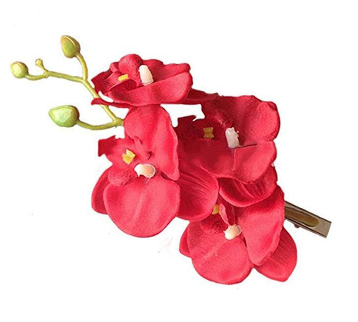 2PCS Hawaiian Orchid Flower Hair Clips Flowers Alligator Clips Hairpins Holiday Travel Wedding Decoration Hair Accessories For Women Lady Bridal (Red